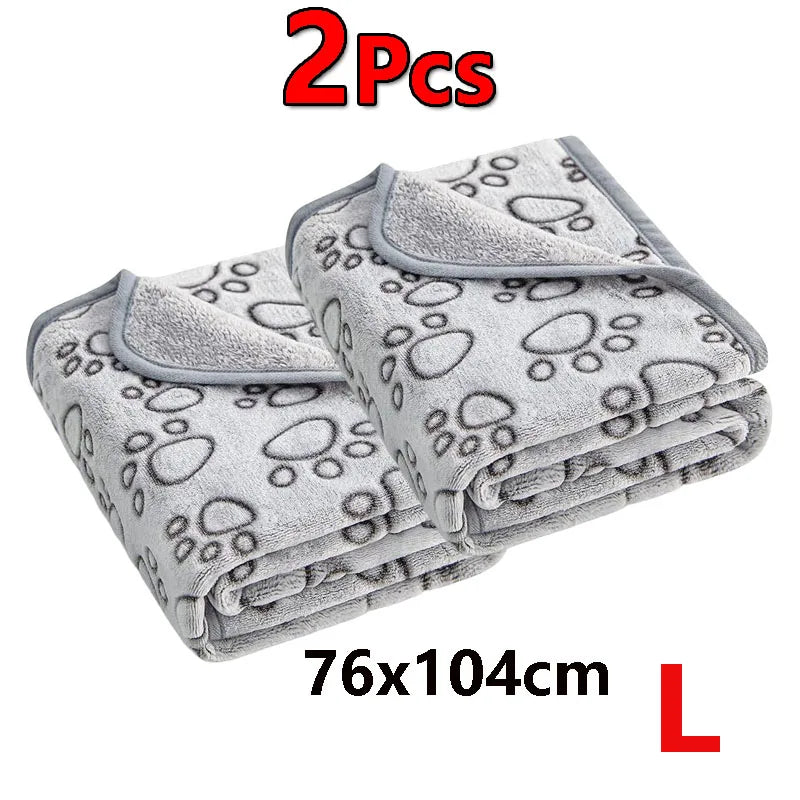 2PCS Soft Fluffy High Quality Pet Blanket Cute Cartoon Pattern Paw Print Dog Pet Mat Warm and Comfortable Blanket for Cat Dogs