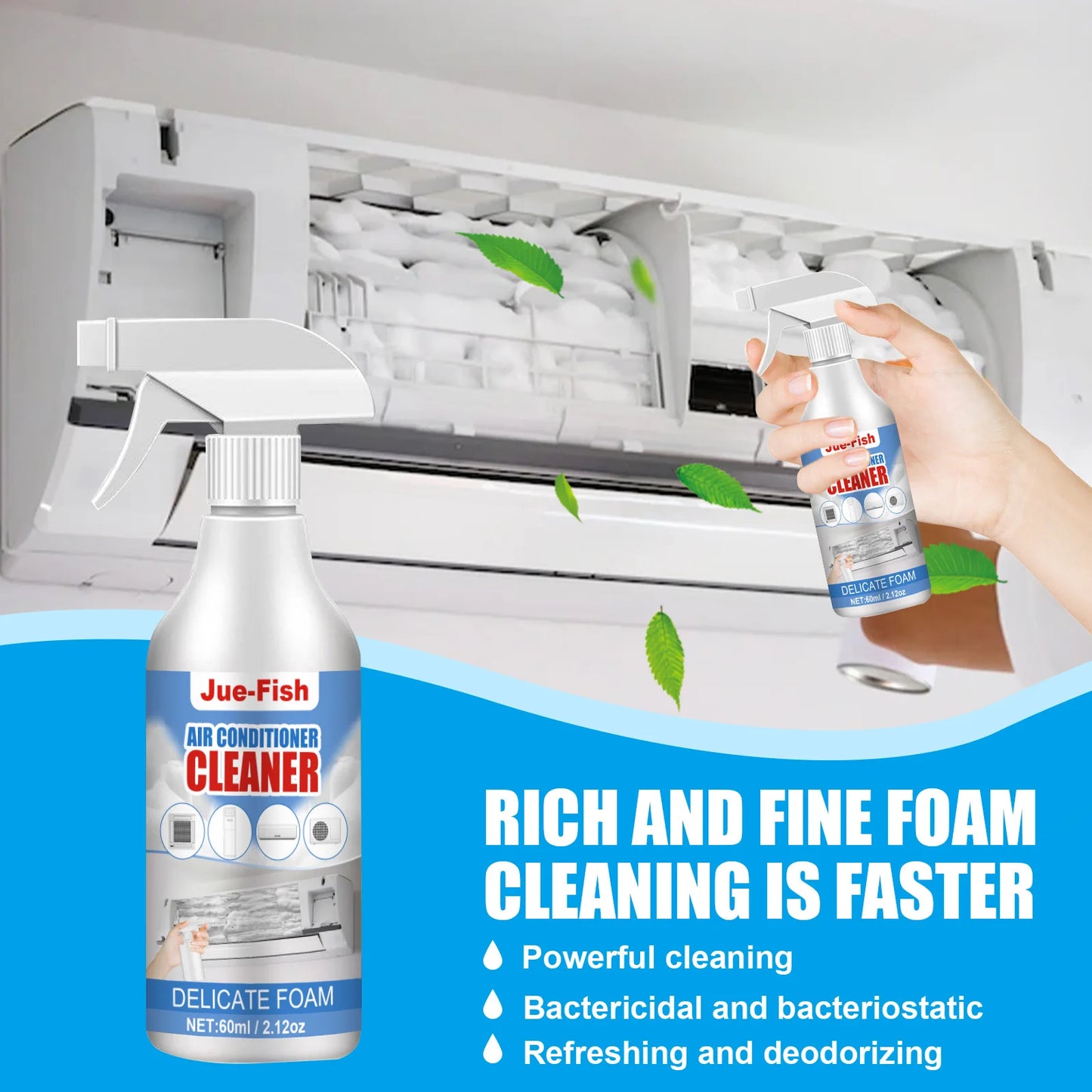 Air Conditioner Cleaner Foam Spray Deodorizer for Coils and Fans Powerful Dirt Removal and Odor Elimination