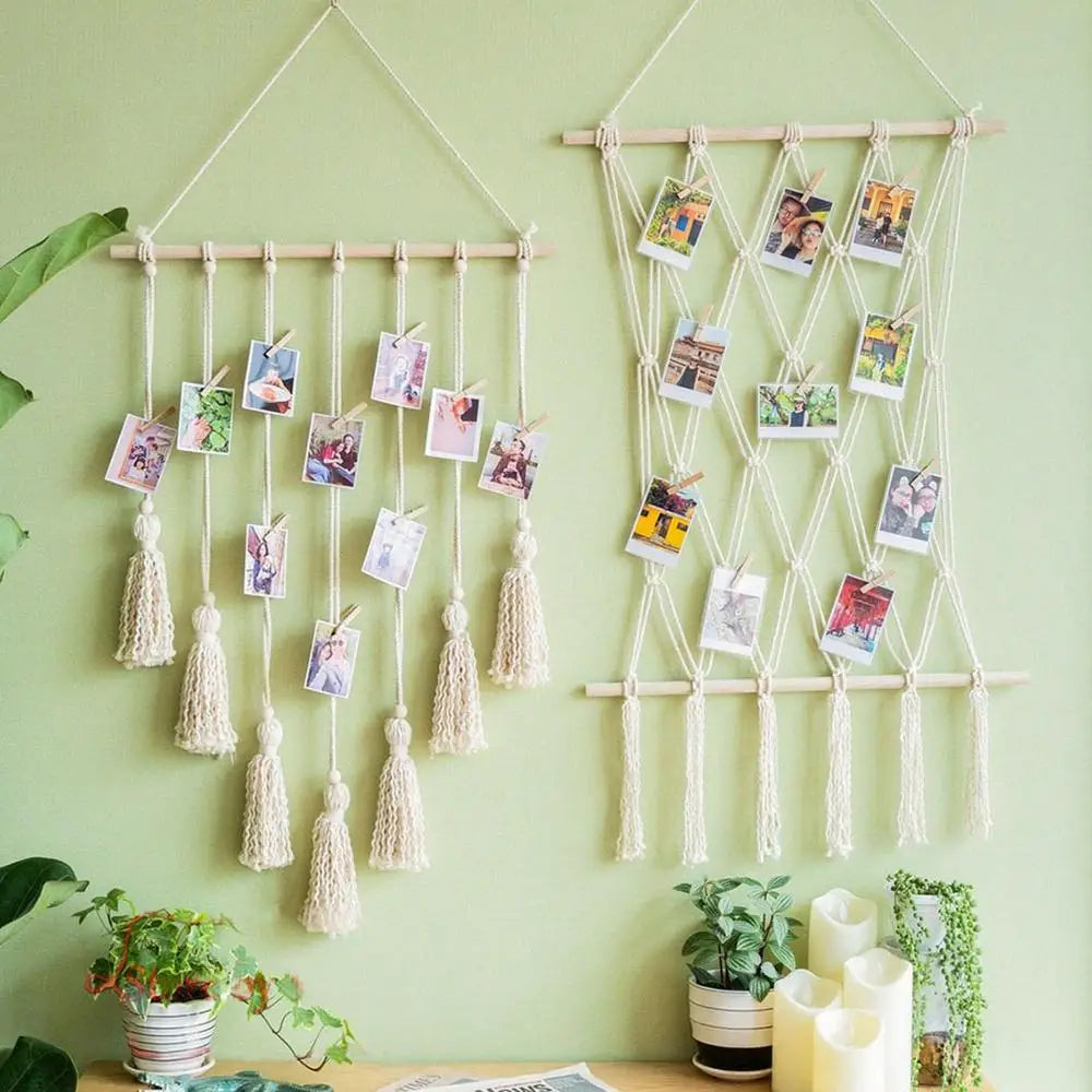 Hanging Photo Display Macrame Wall Art with 10 Clips Boho Decor