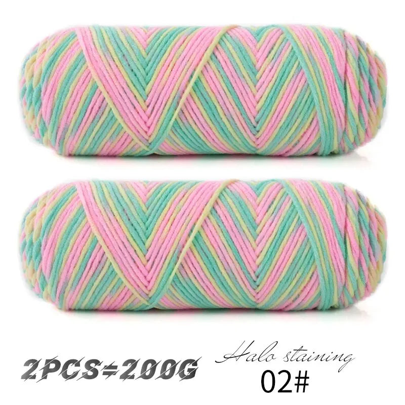 2 PCs Colorful 5-Strand Dyed Milk Cotton Baby Yarn DIY Scarf