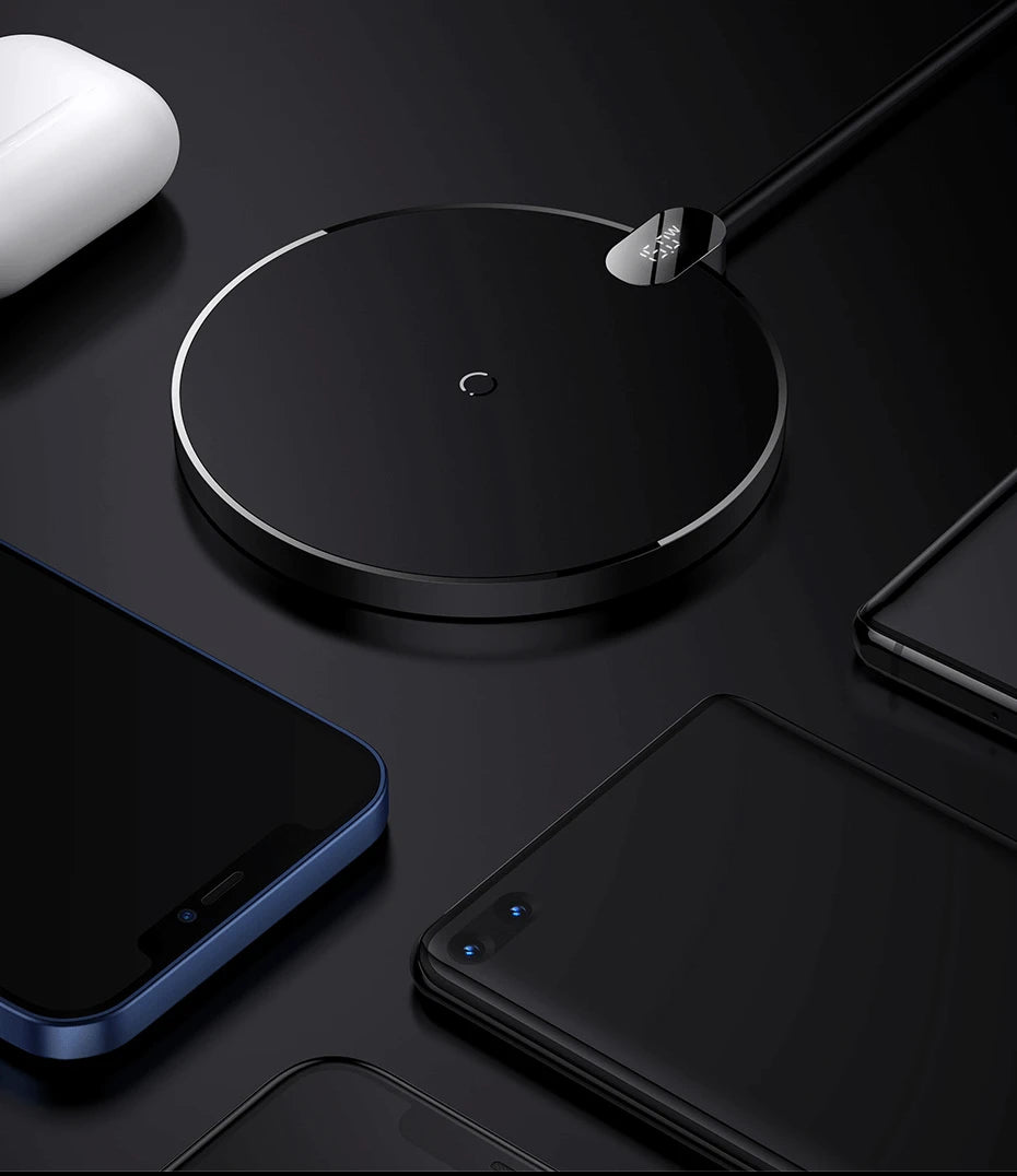 Baseus 15W Fast Wireless Charger Pad with LED Display for iPhone 15 14 and Samsung Devices