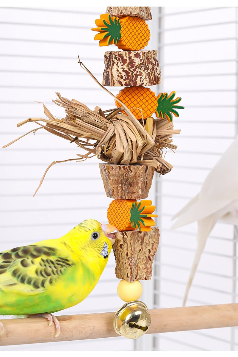 Sturdy Bird Toy Swing Chewing Training Toy Small Parrot Hanging Decor Parrot Cage Natural Grass Pet Bite Relieve Boredom Toy