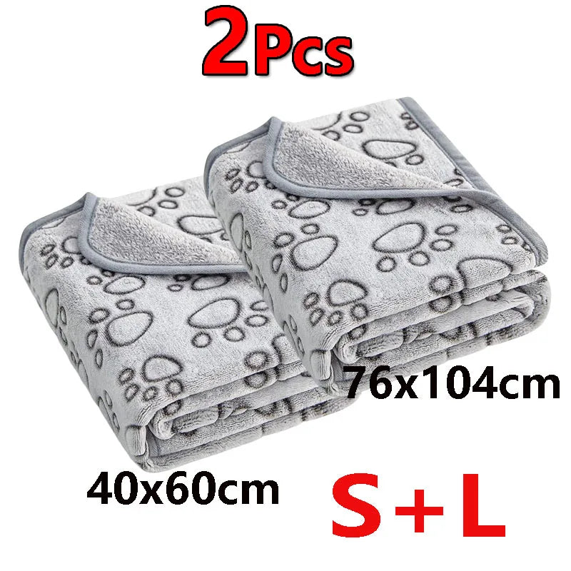 2PCS Soft Fluffy High Quality Pet Blanket Cute Cartoon Pattern Paw Print Dog Pet Mat Warm and Comfortable Blanket for Cat Dogs
