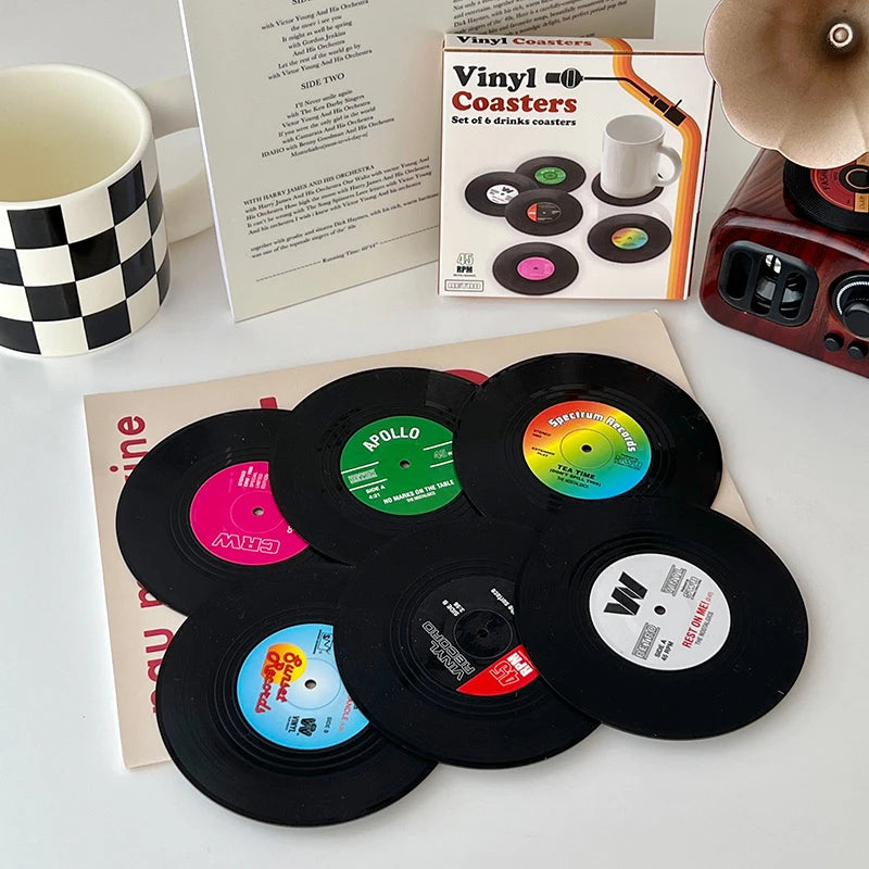 Retro Vinyl Record Coasters Set - Heat Resistant Anti Slip Drink Mats for Home Decor - Available in 6 4 2 Pieces