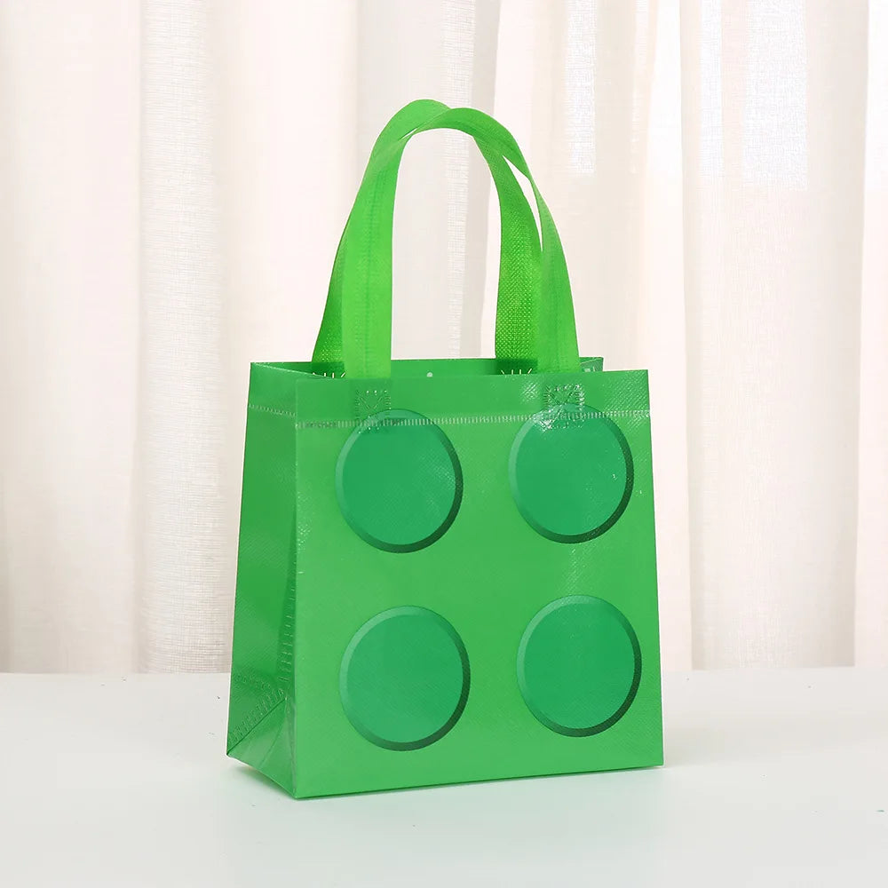 Colorful Building Block-Themed Non-Woven Gift Bags for Kids Birthday Parties and Children's Day Supplies - 12 or 30 Pieces