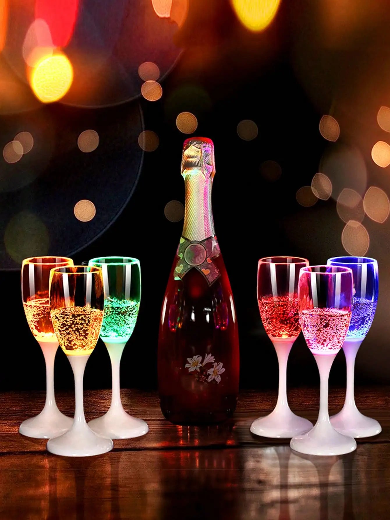 LED Light Up Champagne Flutes Set of 6 Colorful Plastic Drinking Glasses for Parties and Celebrations