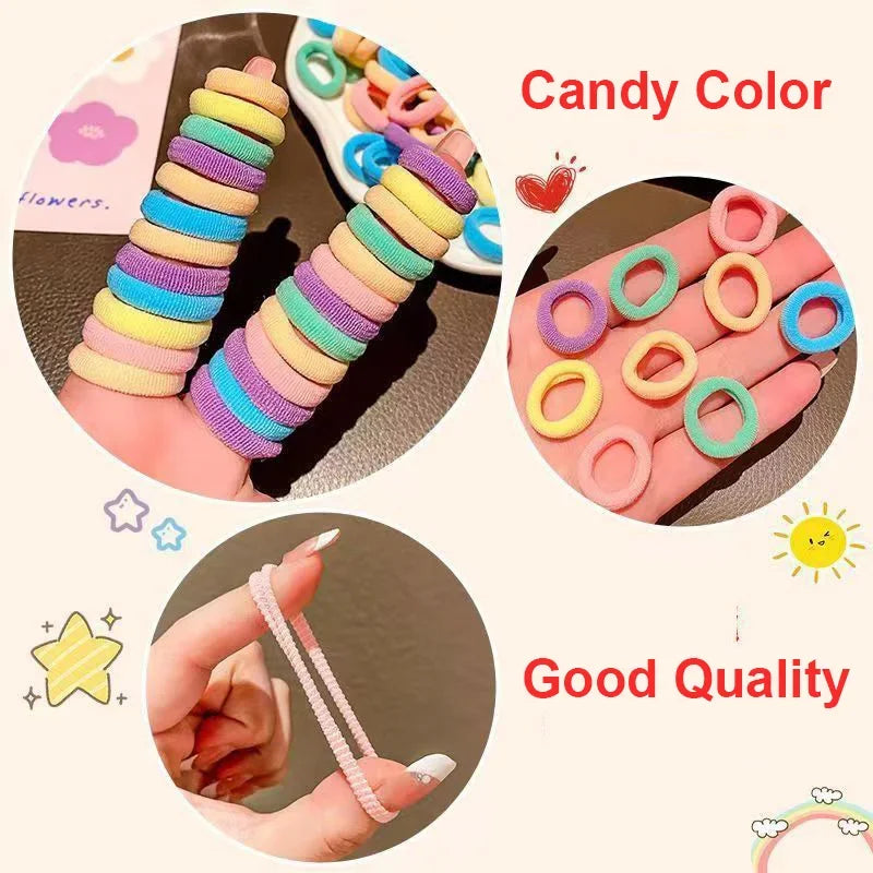 100pcs Girls Colorful Elastic Hair Bands for Ponytails and Scrunchies