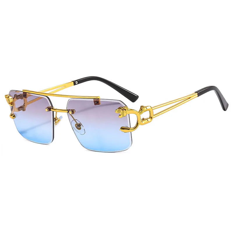 SHAUNA Fashion Metal Leopard Rimless Sunglasses UV400 Shades