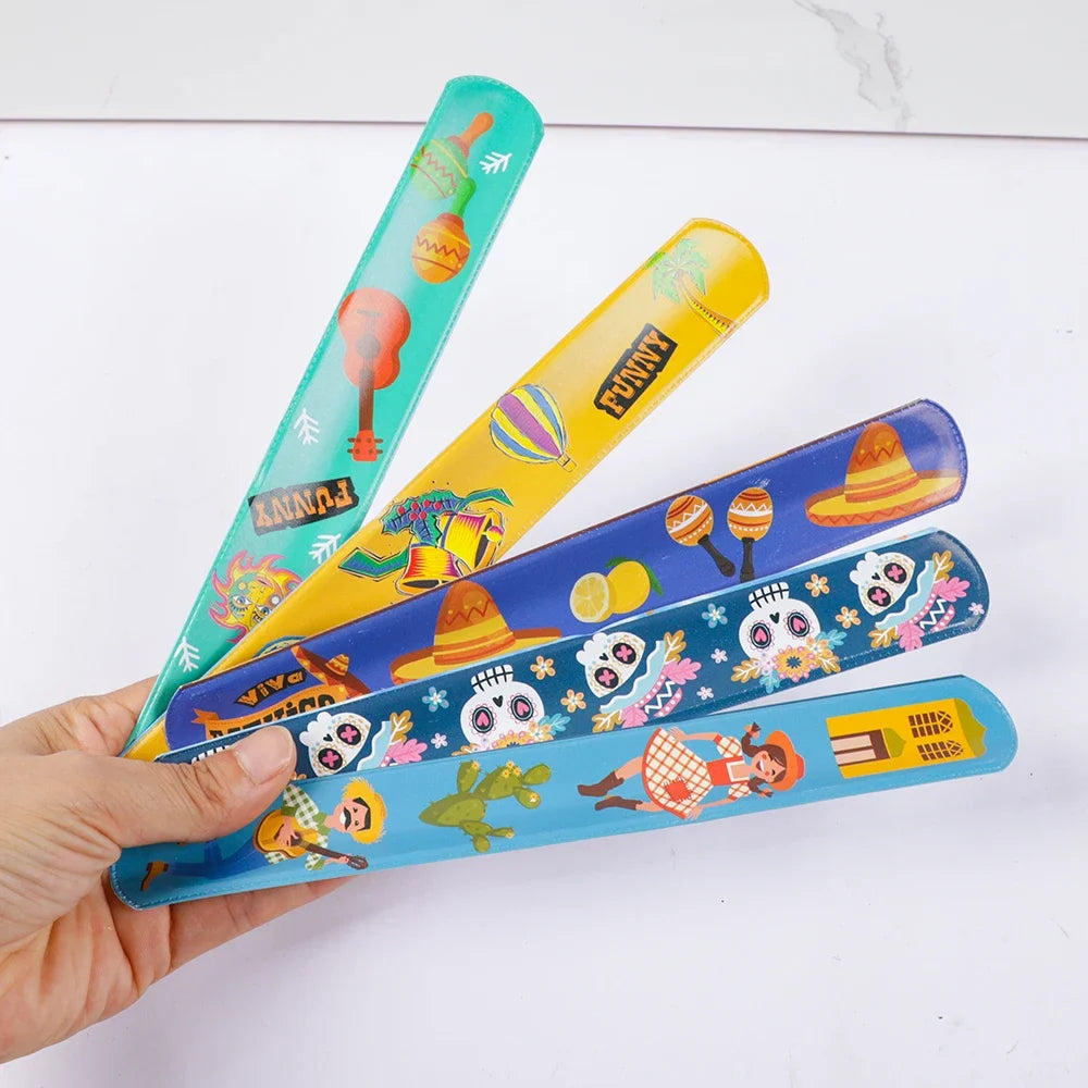 12pcs Mexican Fiesta Theme Cactus TACO Slap Bracelets Wristband Toy for Birthday Party