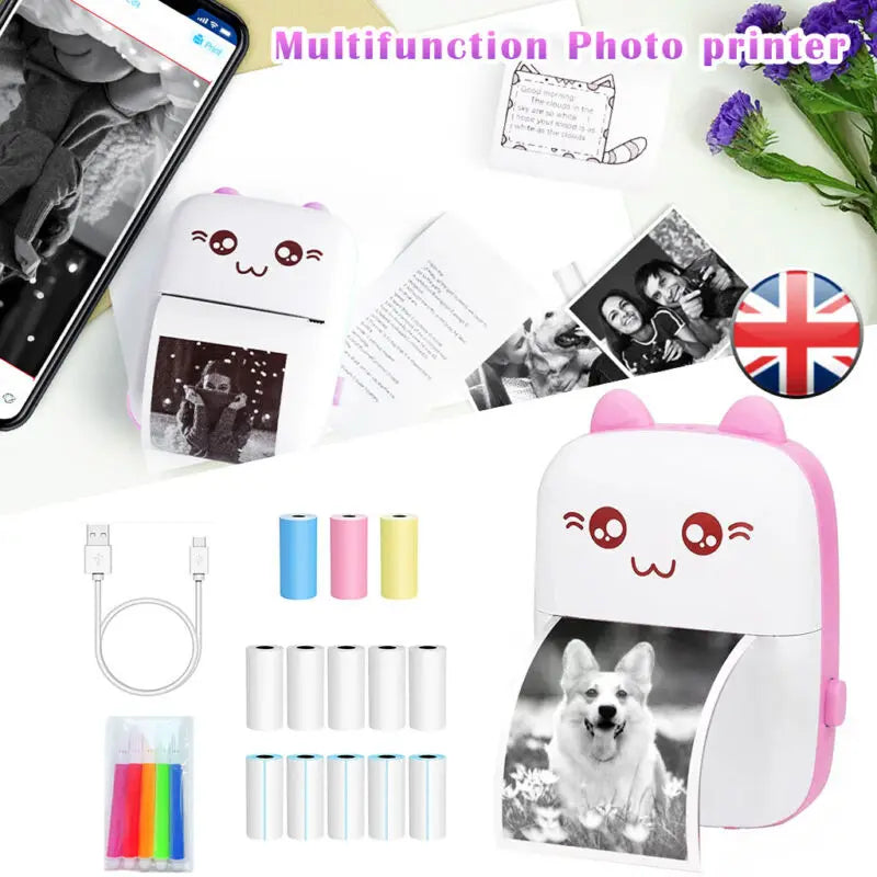 Mini Photo Pocket Printer Portable Ink-free Thermal 57mm Wireless BT 200dpi for Android iOS