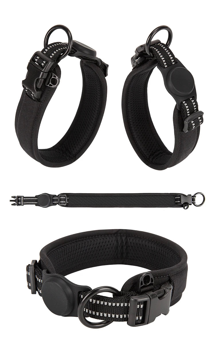 Personalized Adjustable Nylon Reflective Dog Collar with AirTag Holder for Small Medium and Large Dogs