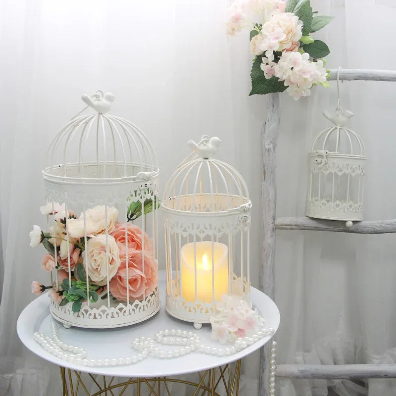 Iron Metal Bird Cage Decoration Hanging Flower Wedding Candle Holder Jewelry