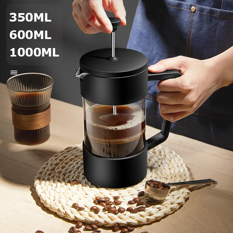 French Press Coffee Maker β 350ml/600ml/1L Borosilicate Glass Pot with Stainless Steel Filter