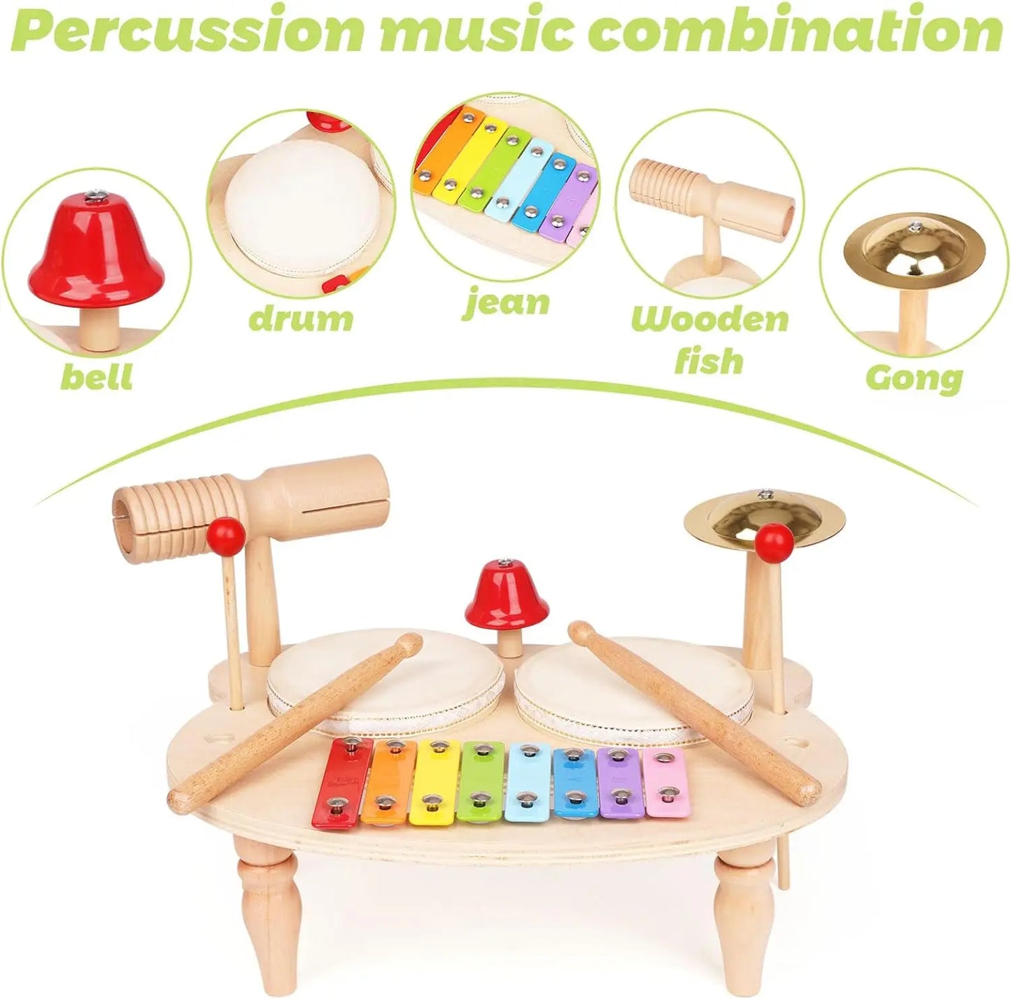 Wooden Xylophone Drum Set for Toddlers Montessori Musical Instruments Colorful Educational Toy