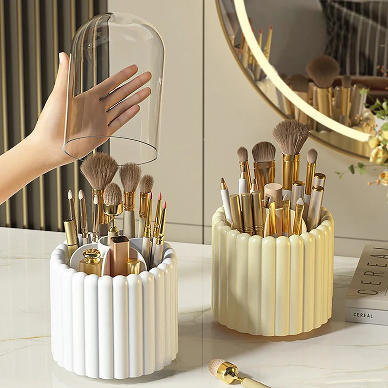 360º Rotating Makeup Brushes Holder With Lid and Organizer