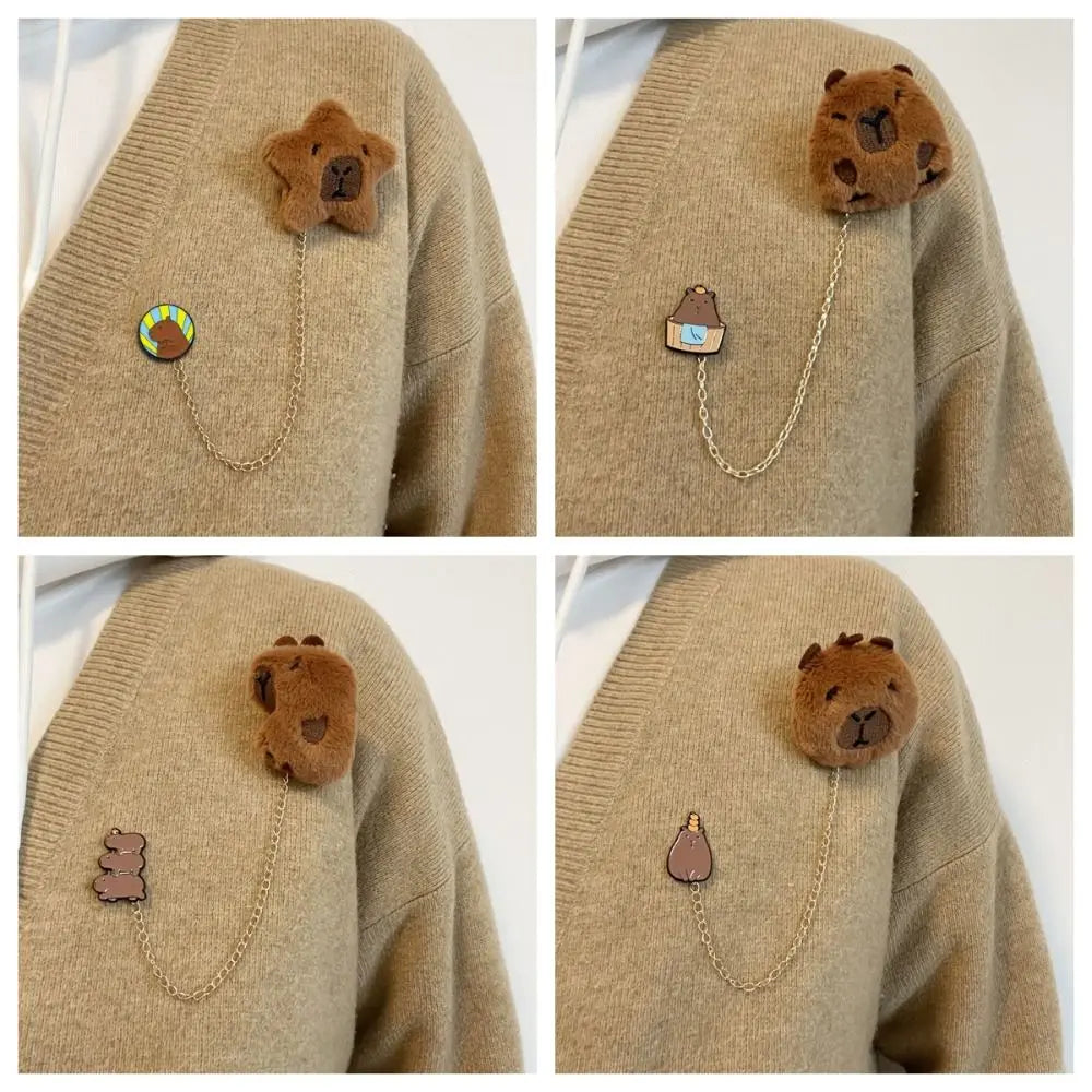 Chain Star Capybara Brooch Kawaii Lapel Pin Unisex