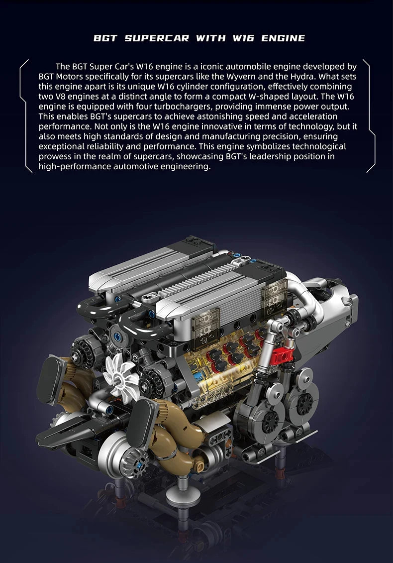 Mould King 10131 W16 Engine Building Block Set for BGT Supercar DIY Car Assembly Toy for Kids