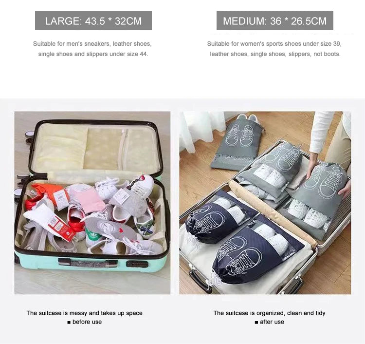 Portable Translucent Matte Non-woven Shoe Storage Bag Dust-proof Travel Organizer