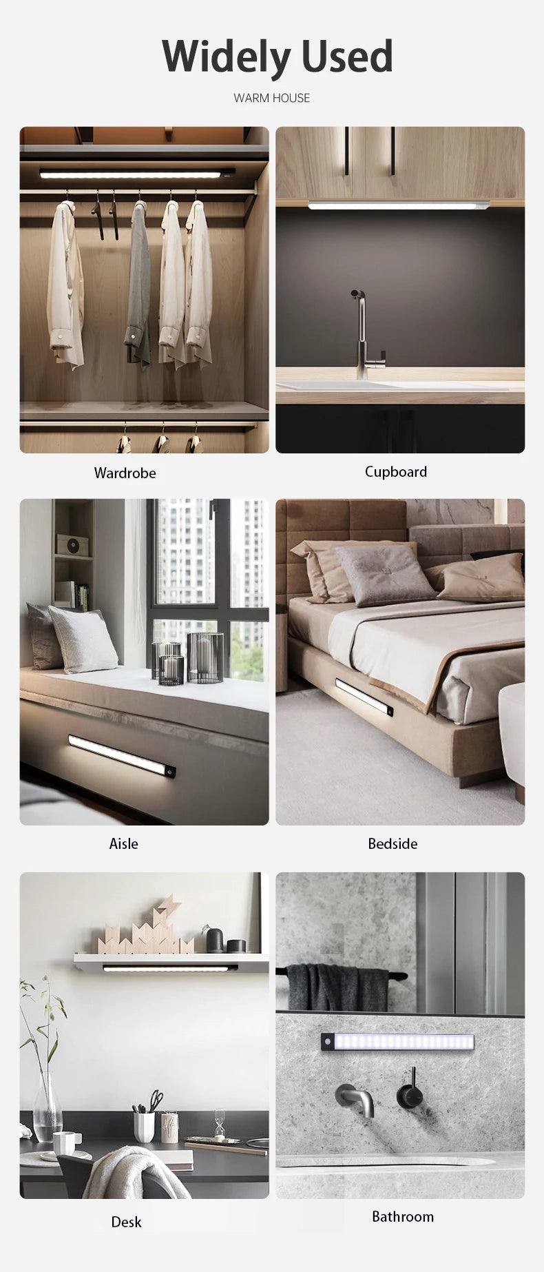 Motion Sensor Light Wireless LED Night Light USB Rechargeable Night Lamp for Cabinet and Kitchen Use