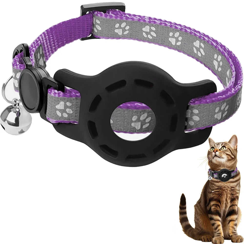 AirTag Cat Collar with Bells, Safety Buckle Cats Collar with Airtag Holder, Anti-Lost Cat Collars for Girl Boy Cats Kitty Puppy