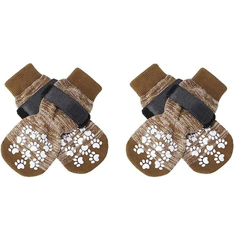 4Pcs/set Anti Slip Dog Socks with Straps Traction Control for Indoor on Hardwood Floor Wear Pet Paw Protector for Small Dogs Pet