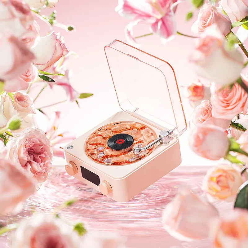 Retro Bluetooth Turntable Speaker with White Noise and RGB Light Effects