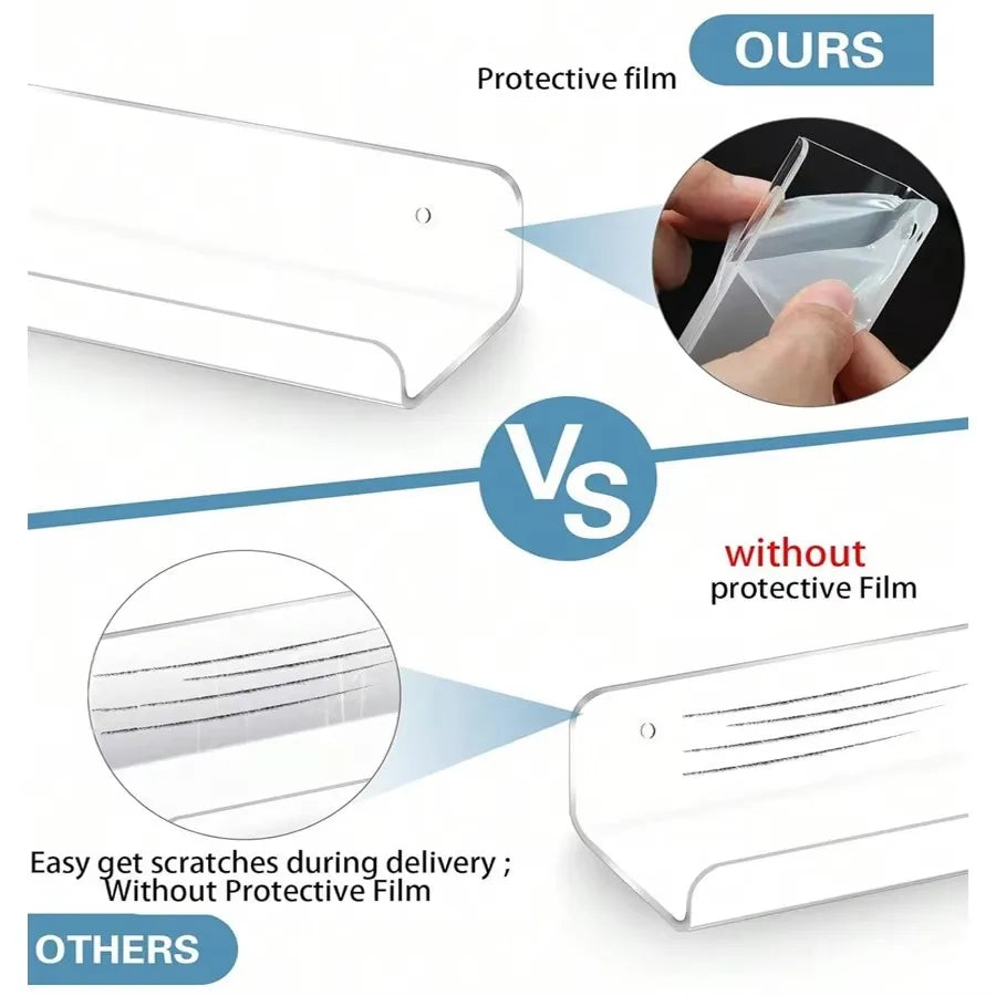 2pc Clear Acrylic Storage Rack Wall Mounted Shelf Organizer