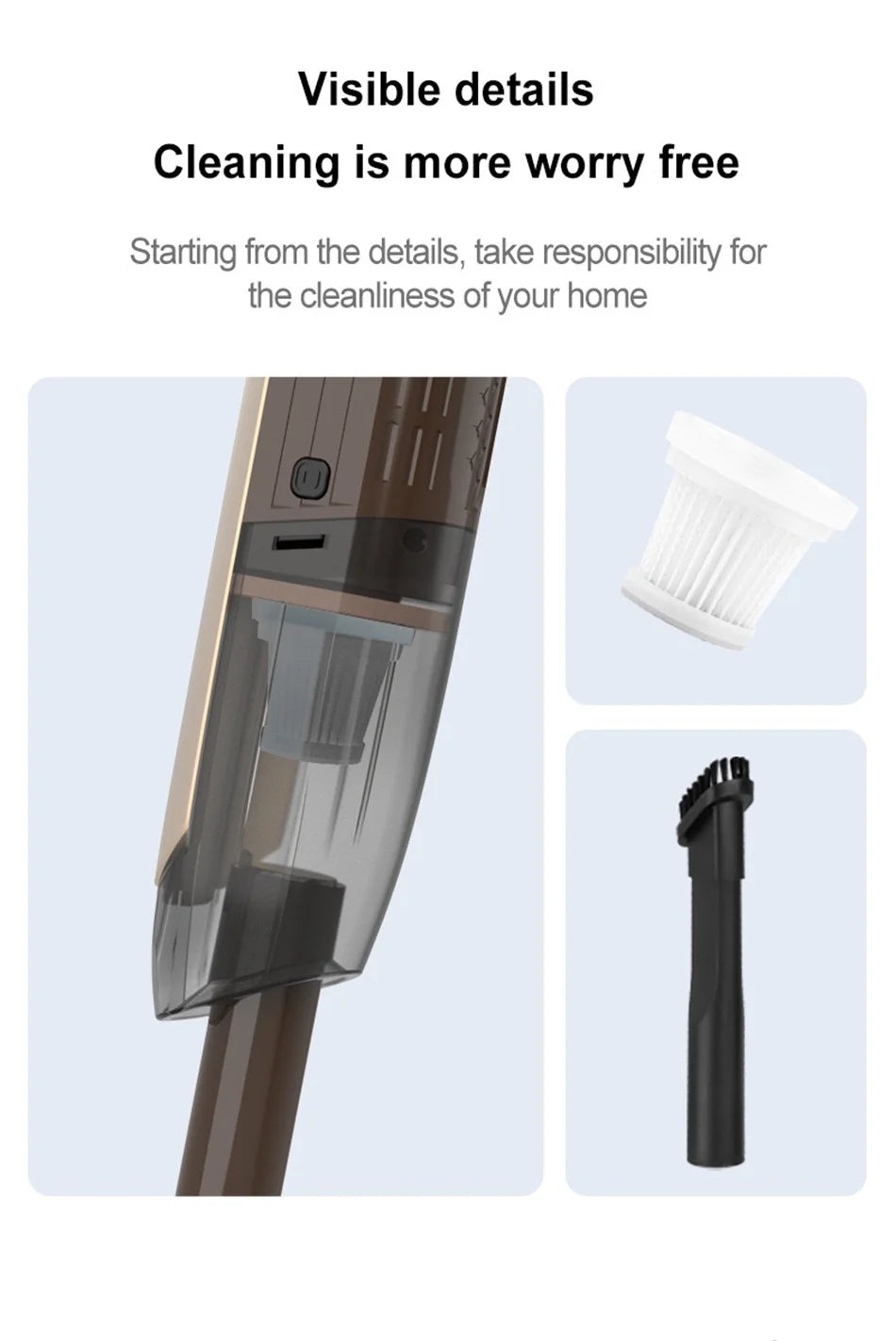 Handheld Wireless Vacuum Cleaner 20000Pa Powerful Suction Portable Car and Home Cleaning Machine with Metal Strainer