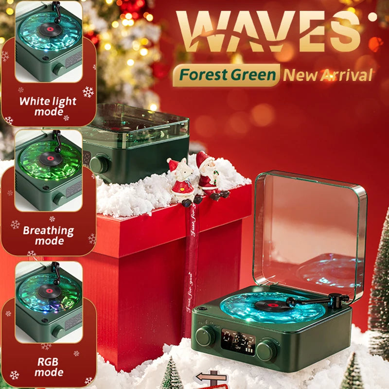 Retro Bluetooth Turntable Speaker with White Noise and RGB Light Effects