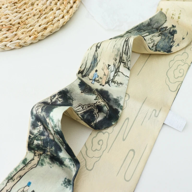 Retro Print Long Skinny Neckerchief Scarves for Women