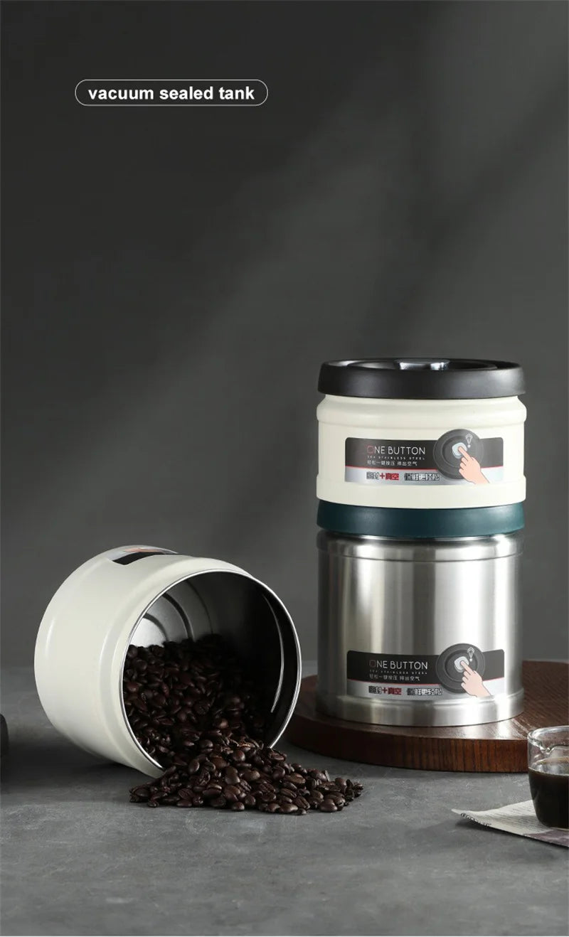 Coffee Bean Vacuum Sealed Canister 304 Stainless Steel Press Type Storage for Grains Tea and Nuts Kitchen Crisper Box