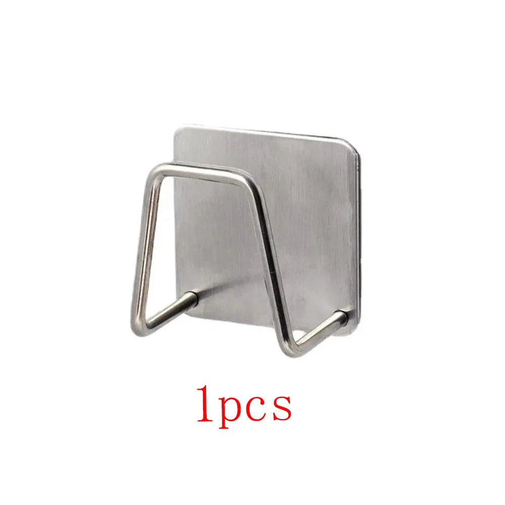 1-2Pcs Kitchen Sink Sponge Rack Drain Storage Holder Self Adhesive Stainless Steel Organizer Hooks