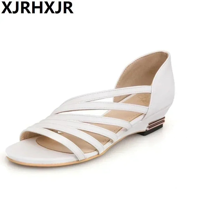 New 32-46 Summer Sandalia Women Leather Low Wedge Sandals