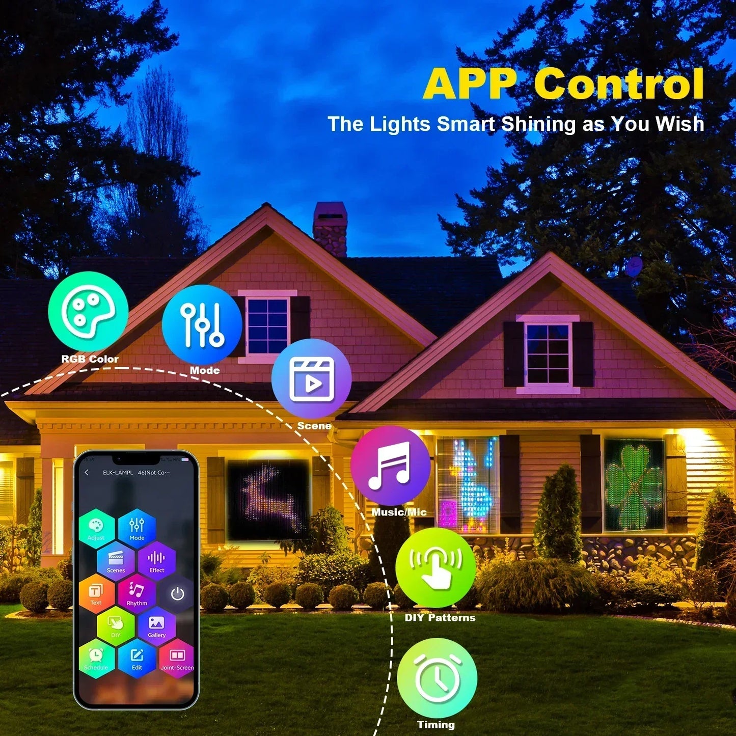 400LEDs Smart Curtain Lights with Bluetooth App Control for DIY RGB Fairy Lights and Music Sync Display