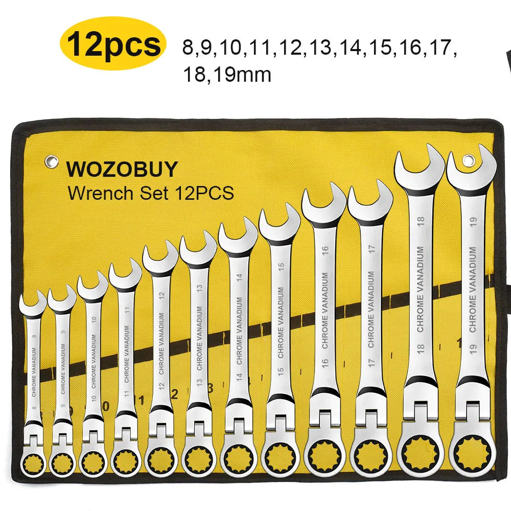 Flex Head Ratcheting Wrench Set, WOZOBUY Metric Cr-V Gear Spanner