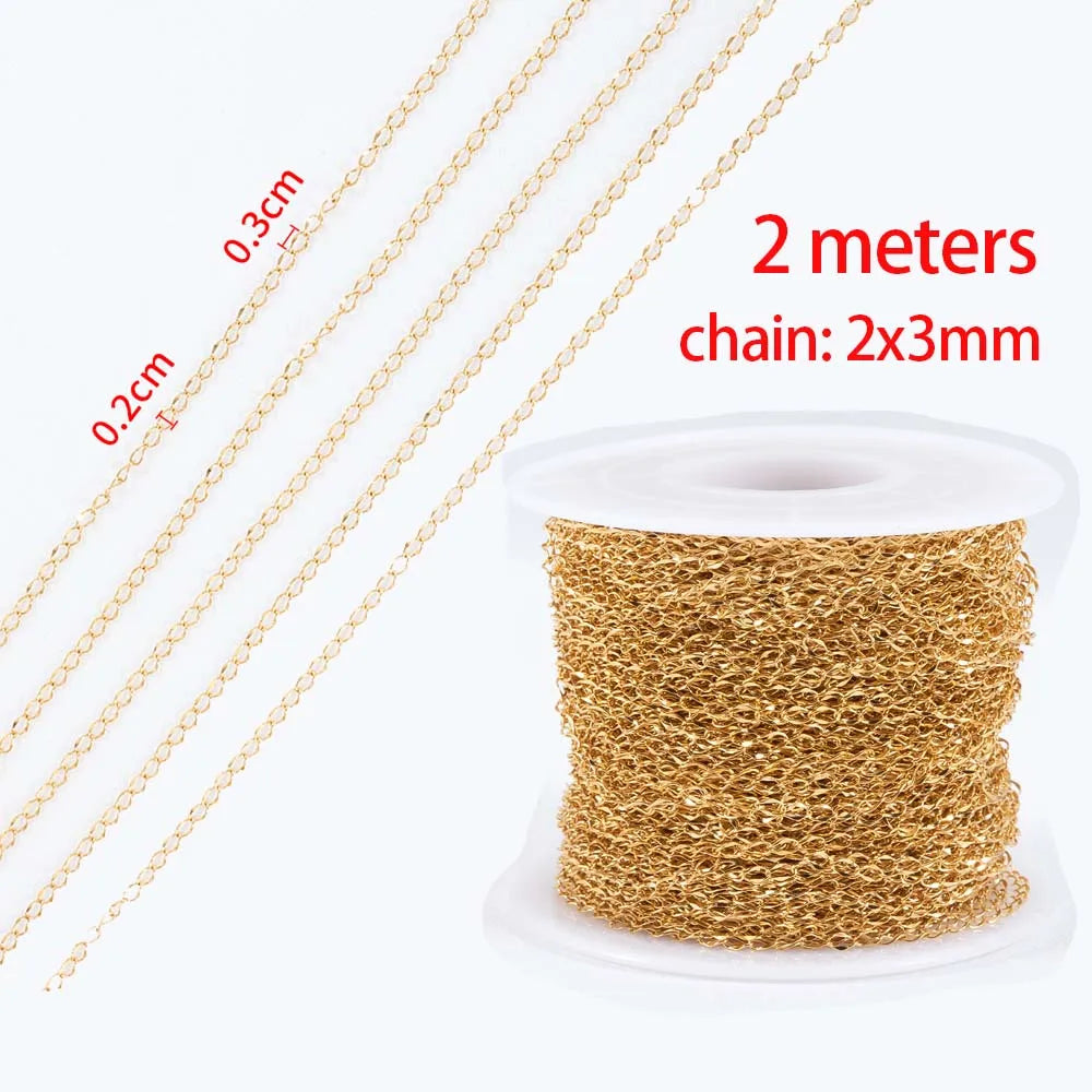 2 Meters/1 Meter High Quality Gold Color Stainless Steel Chain for DIY Jewelry Making