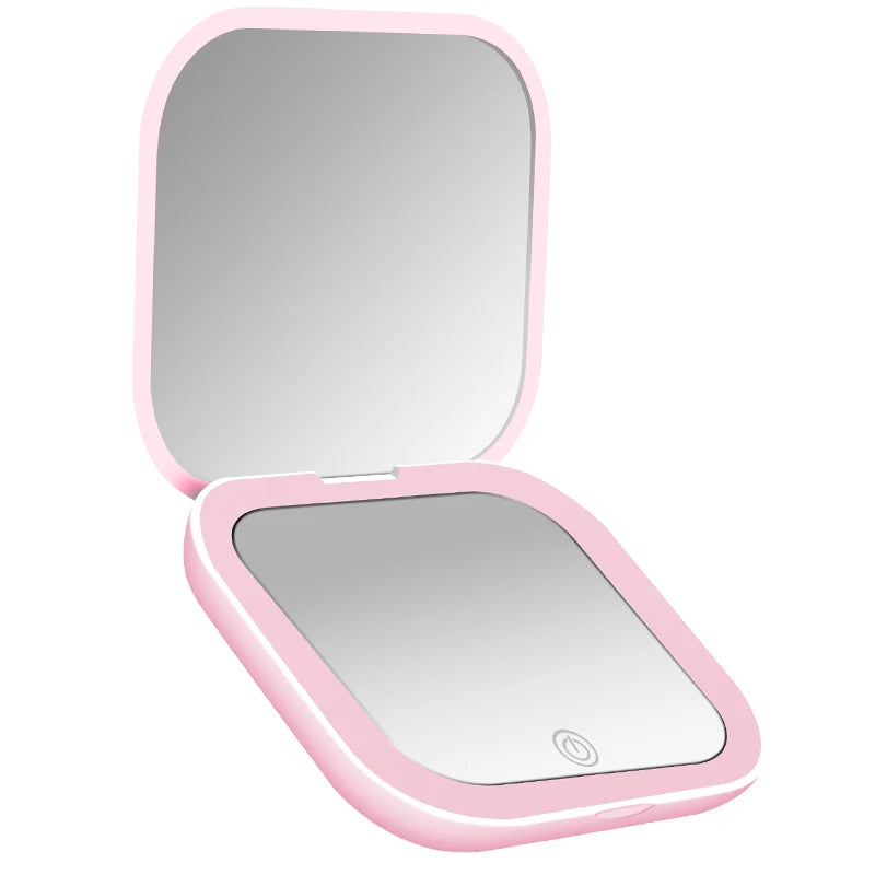 Portable Lighted Travel Mirror with Folding Design and Magnification for On-the-Go Makeup Touch Ups