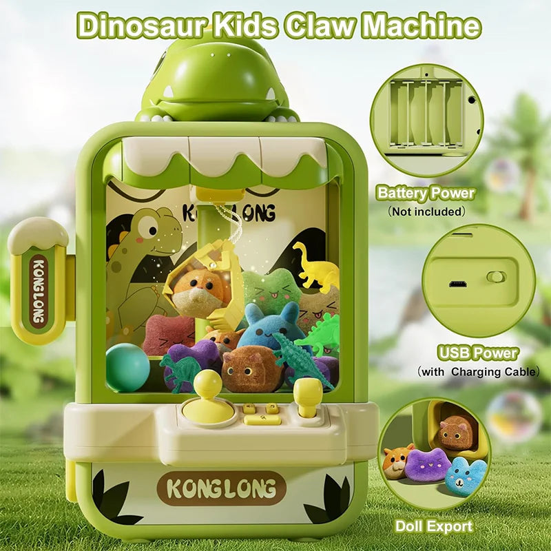 Dinosaur Claw Machine Toy Electronic Arcade Game Mini Vending Machine with Music Adjustable Settings Perfect Birthday Gift for Kids