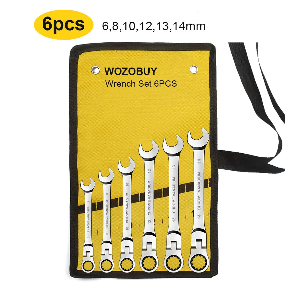 Flex Head Ratcheting Wrench Set, WOZOBUY Metric Cr-V Gear Spanner