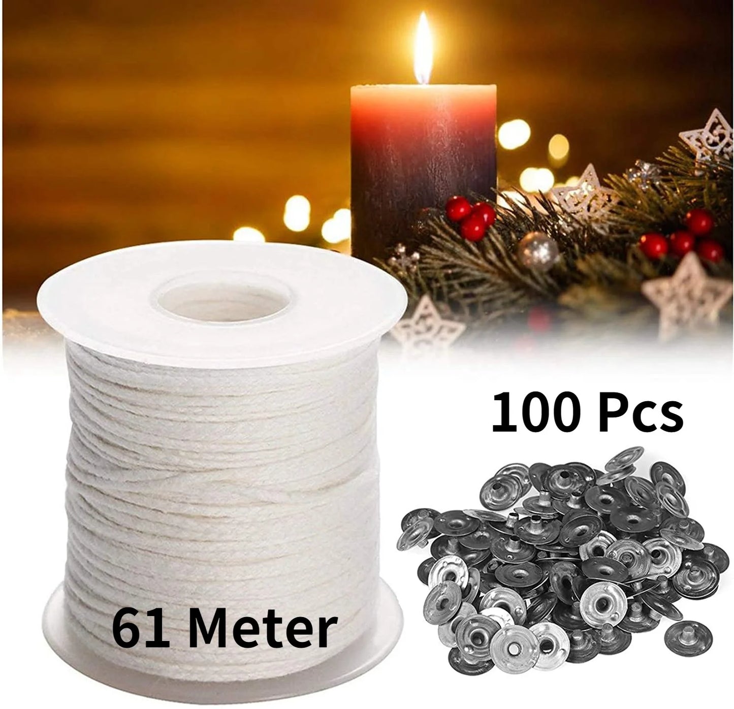 DIY Wax Core 61 M Long Cotton Woven Candle Lamp Wick Kit
