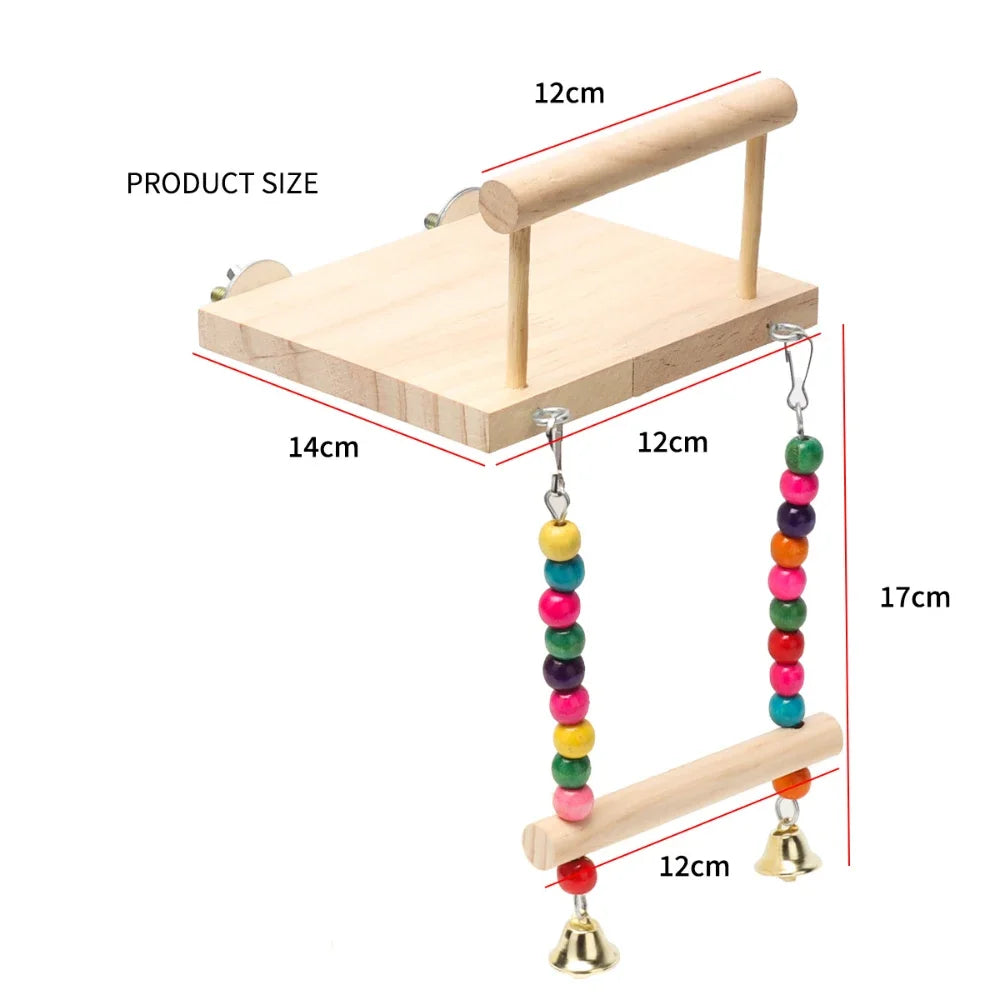 Bird Swing Toy Wooden Parrot Perch Stand Playstand with Chewing Beads Cage Playground for Budgie Birds Cage Decorations