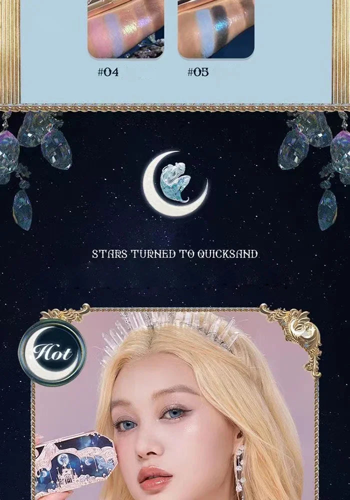 Flower Knows Moonlight Mermaid Eyeshadow Palette 8 Color Eye Makeup with Matte Shimmer and Glitter Finishes for Stunning Looks