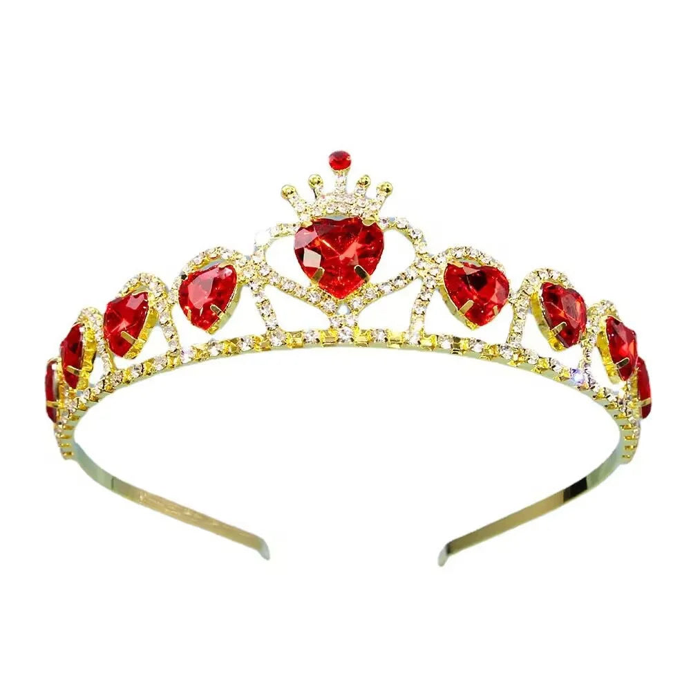 Baroque Ladies Party Hair Jewelry Bridal Wedding Tiara Red Love Crystal Crown