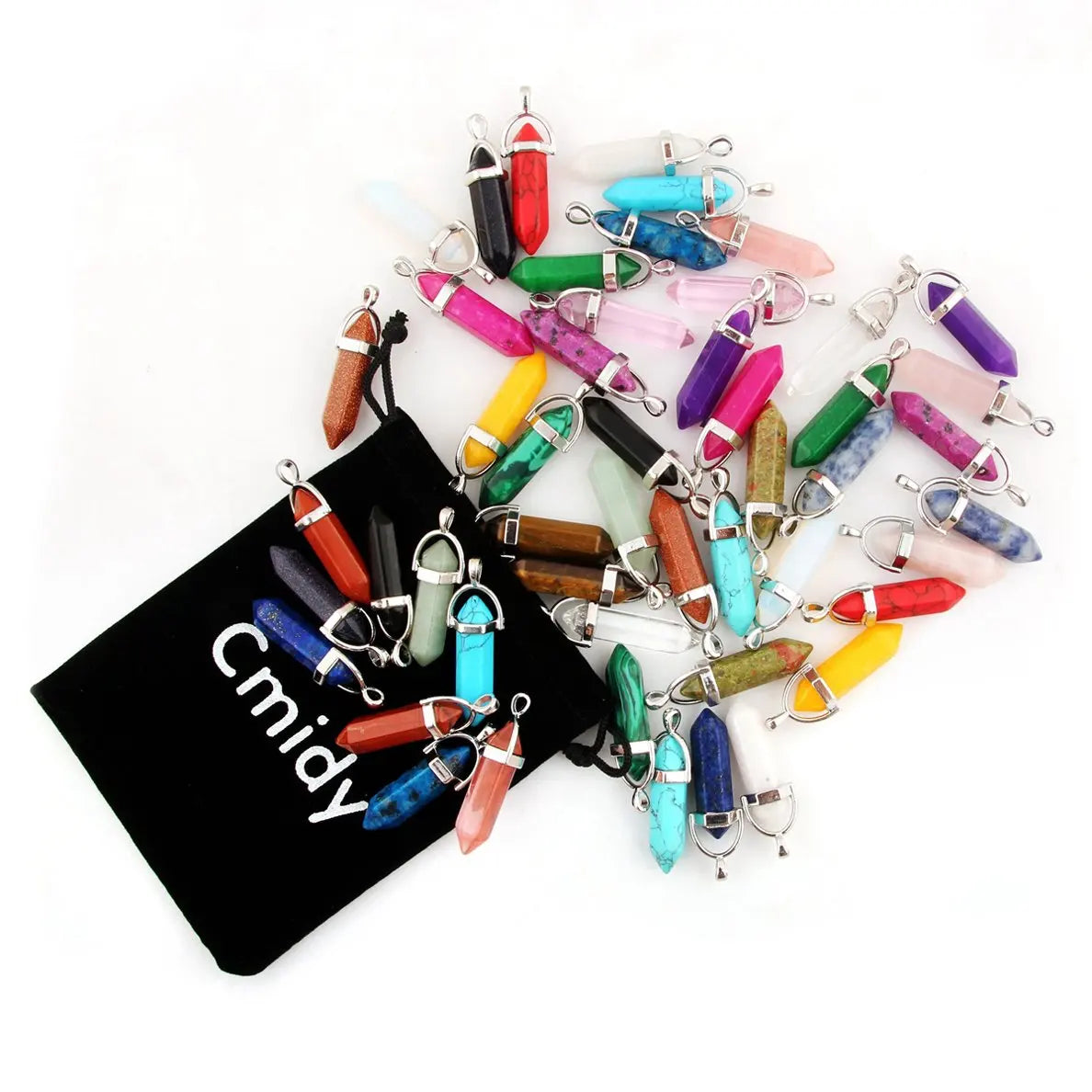 Multicolor 10pcs Bullet Shape Chakra Pendants Sugilite Quartz