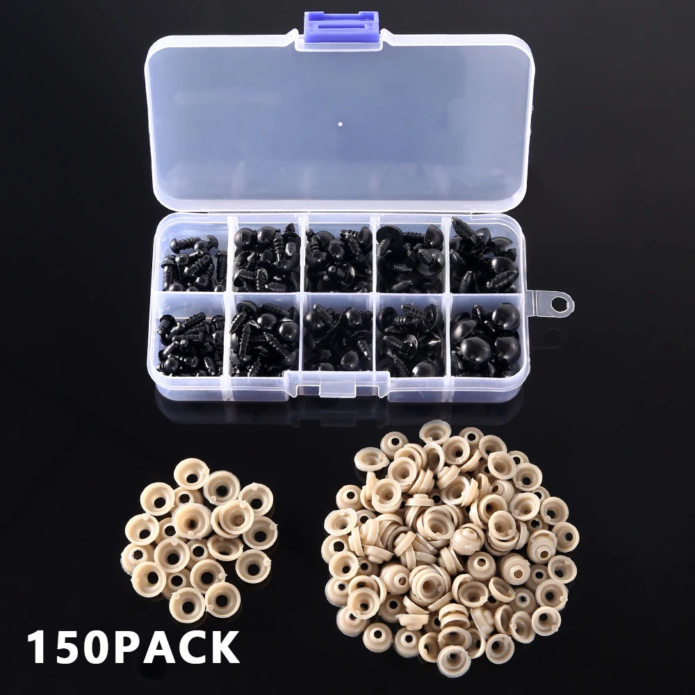 150/500 Pcs Doll Making Eyes Black Multiple Sizes for DIY Plush Toys and Crafts