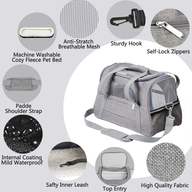Soft-Sided Pet Travel Carrier Mesh Breathable Bag for Dogs Cats