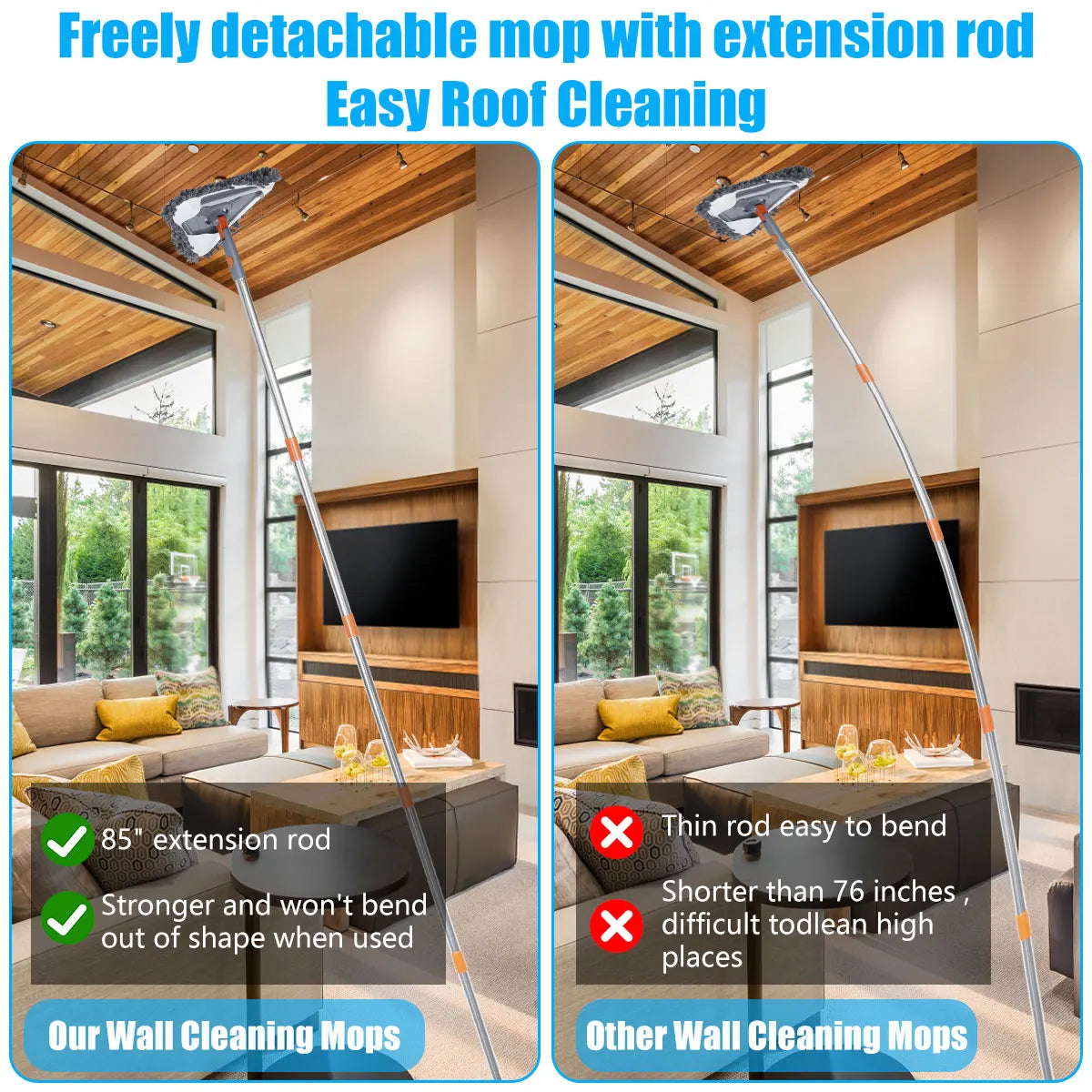 360 Degree Rotating Triangle Microfiber Wall Mop with Long Handle Adjustable Dry and Wet Cleaning Mop for Efficient Floor Dusting