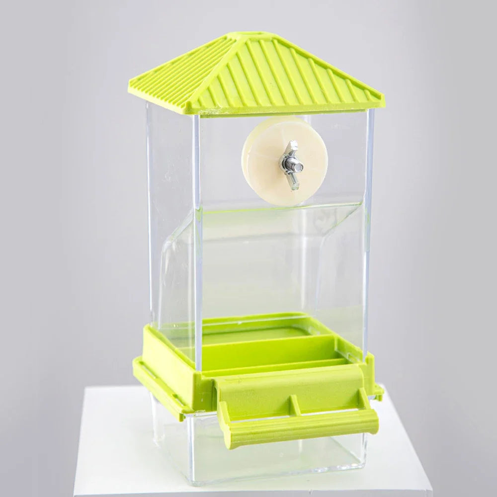 1 pc Automatic Bird Feeder Cage-Mounted No-Battery Operation Anti-Splatter Design Seed Dispenser with Perch for Pet Birds Parrot