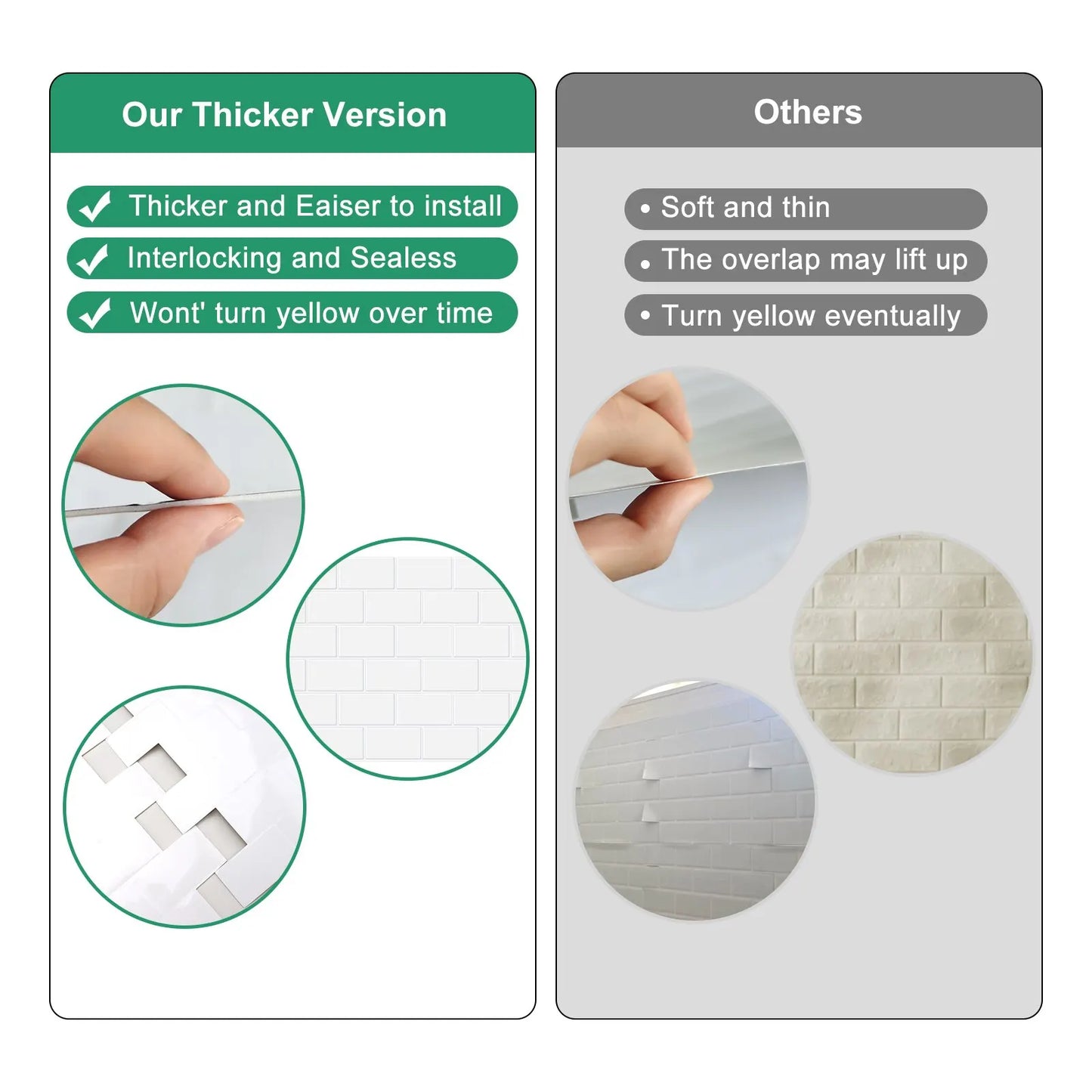 Big Size 12x12 Inch 3D Subway Wall Tile Stickers Waterproof Vinyl Wallpaper 10 Sheets