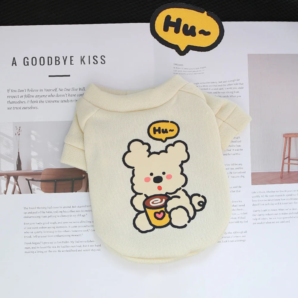 Autumn and winter pet clothes cute little dog cartoon round neck hoodie with plush super cute cat dog universal clothes